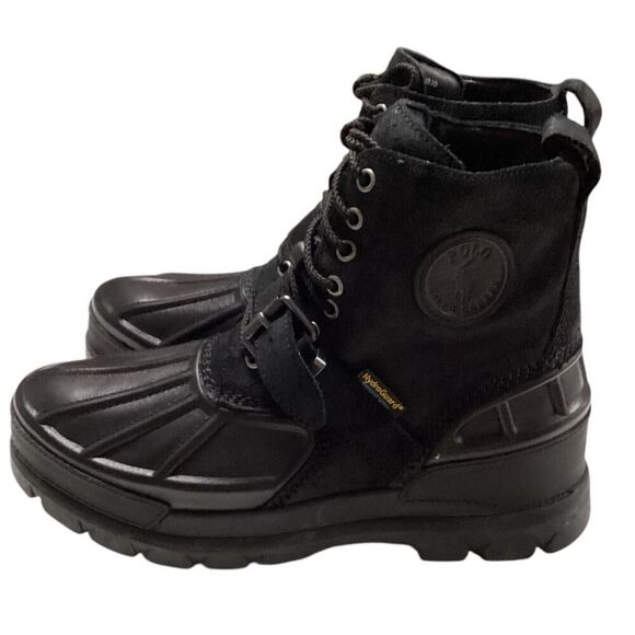 Polo Ralph Lauren Duck Boots Men10.5 Black Oslo Hydroguard Leather Suede NEW - Picture 6 of 9